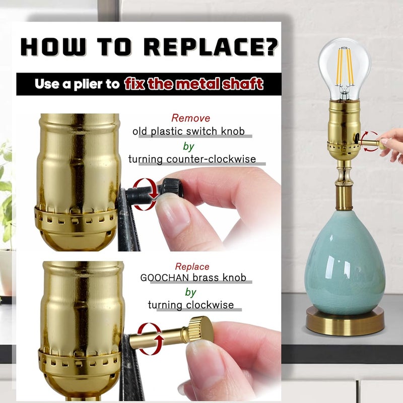 GooChan Lamp Switch Knob,Turn On/Off Brass Light Switch Knob Replacement,Standard Size Twist Switch Knobs,Antique Brass Color (4 Mixed Sizes - Gold) - Image 5